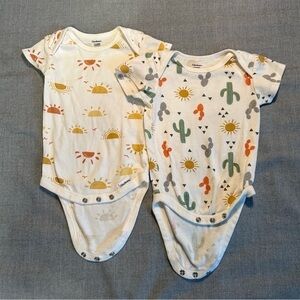 Gerber White One-Piece Bodysuits with Yellow, Green and Orange Prints